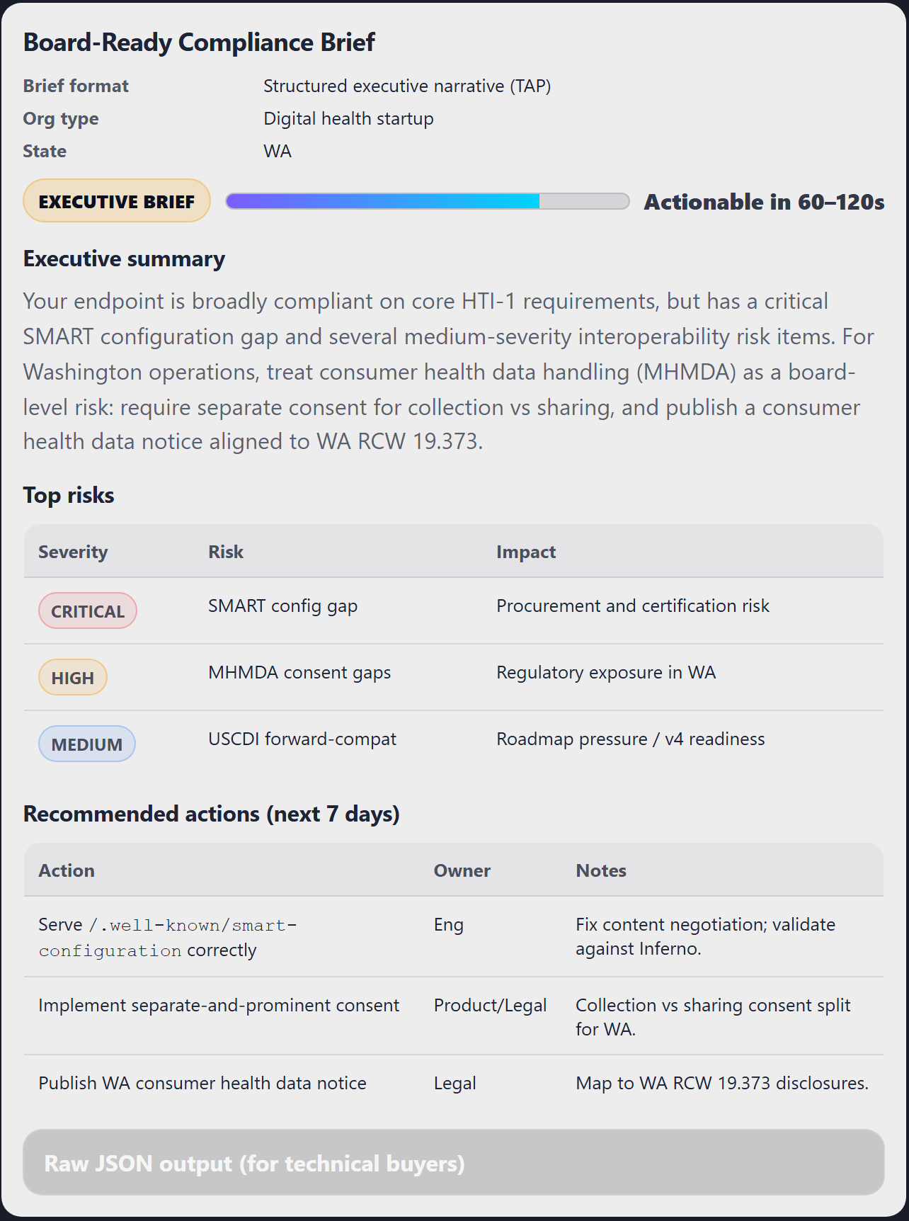 Generated compliance brief for a payer endpoint